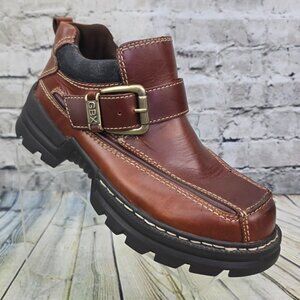 GBX Men’s 7.5 Brown Leather Monk Strap Shoes Y2K Grunge Chunky Platform Lug Sole